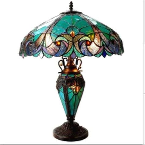 Zhangda Tiffany Style Stained Glass Table Lamp Resin Base Living Room Bedside Lamp Villa Club