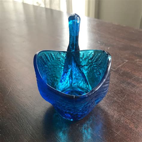 Vintage Glass Swan Candy Dish Blue Etsy Uk