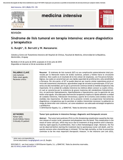 Síndrome de lisis tumoral en terapia intensiva encare diagnóstico y