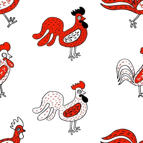 Premium Vector Funny Roosters Seamless Vector Pattern