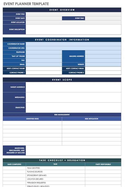 Event Planner Template Templates Printable Free