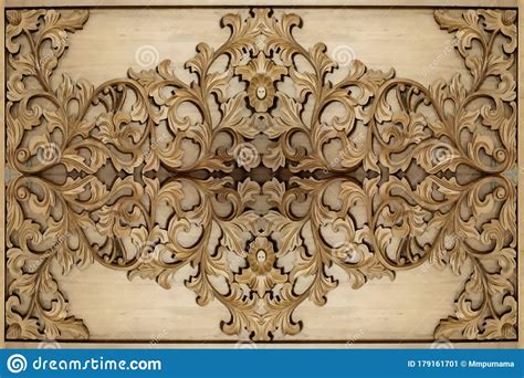 Antique Brown Javanese Floral Pattern Decorative Ornamental Wood Panel