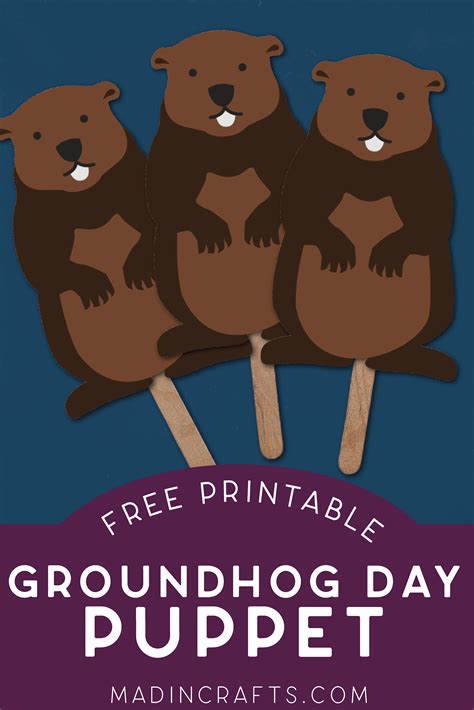 Easy Printable Groundhog Day Puppet Crafts Mad In Crafts