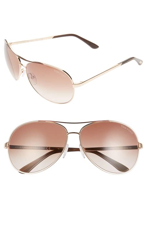 Tom Ford Charles 62mm Aviator Sunglasses Shiny Rose Gold Brown In