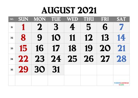 Weekly calendar for august 08 to august 14, 2021. Printable August 2021 Calendar | Template M21Amagro3