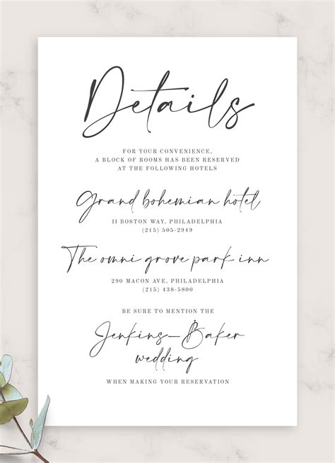 Download Printable Simple Minimalist Wedding Details Card Pdf