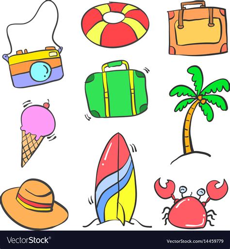 Doodle Of Object Summer Cartoon Style Royalty Free Vector