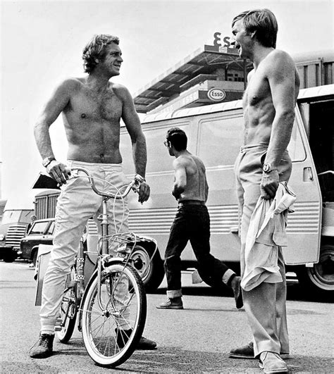 Steve Mcqueen Rides A Bike Shirtlessly