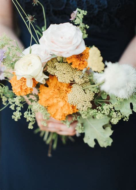 Bridesmaid Bouquet With Marigolds And Yarrow At Ash Oak We Only Use