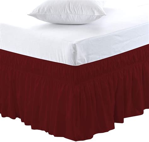 Burgundy Wrap Around Bed Skirt Solid Comfy Sateen Bedskirt Cotton Bedding Burgundy
