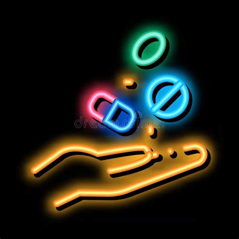 Medical Drugs In Hand Neon Glow Icon Illustration Stock Vector