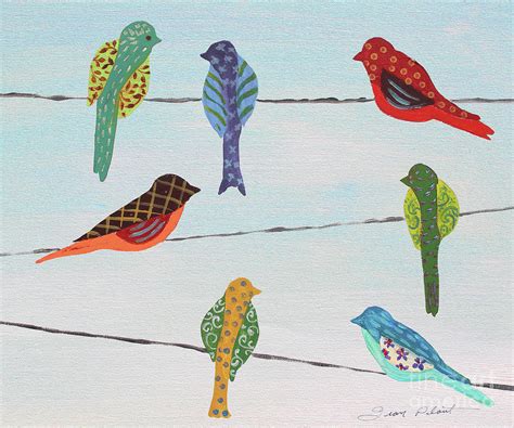 Lovely Colorful Birds On Wires 2 Painting By Jean Plout Fine Art America