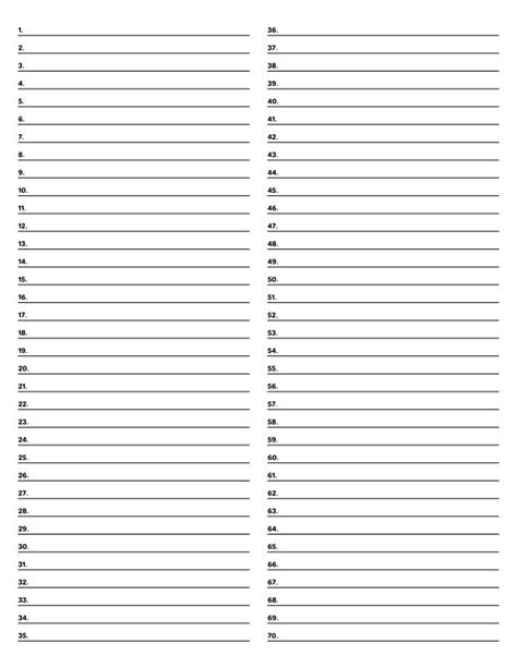 Printable Blank Numbered List 1 100