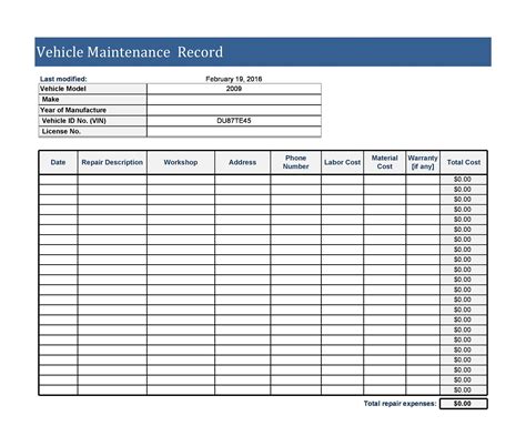29 Free Printable Vehicle Maintenance Log Excel