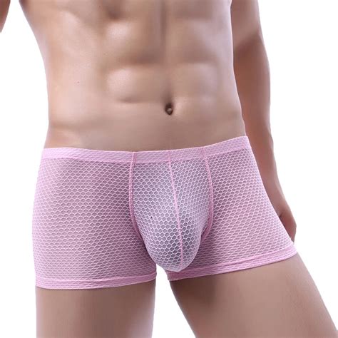 Sexy Men Boxer Shorts Mesh See Through Sissy Gay Panties Bugle Pouch Fishnets Underwear