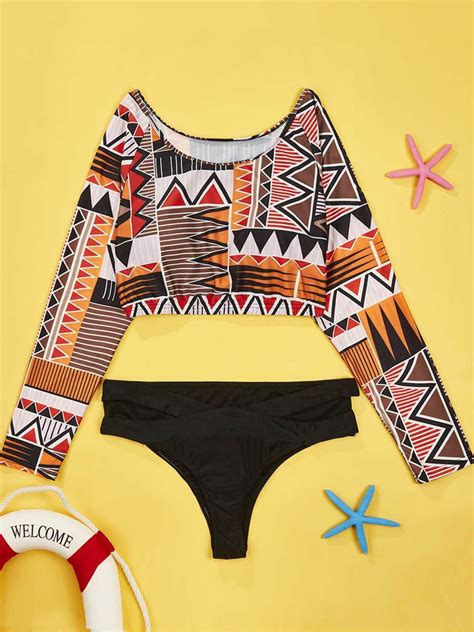 Long Sleeve African Print Plus Size Bathing Suits Long Sleeve