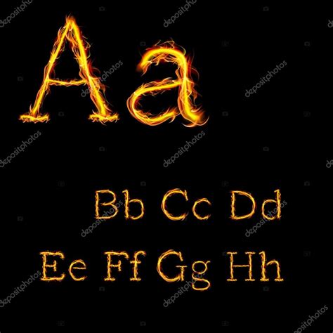 A B C D E F G H Letras Del Alfabeto En Llamas De Fuego Stock Vector By