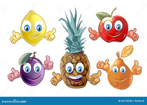 Funny Cartoon Fruits Icons Stock Vector Illustration Of Cartoon 64118248