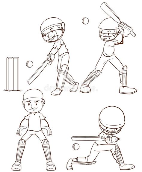 A Simple Sketch Of The Men Playing Cricket Stock Vector Illustration