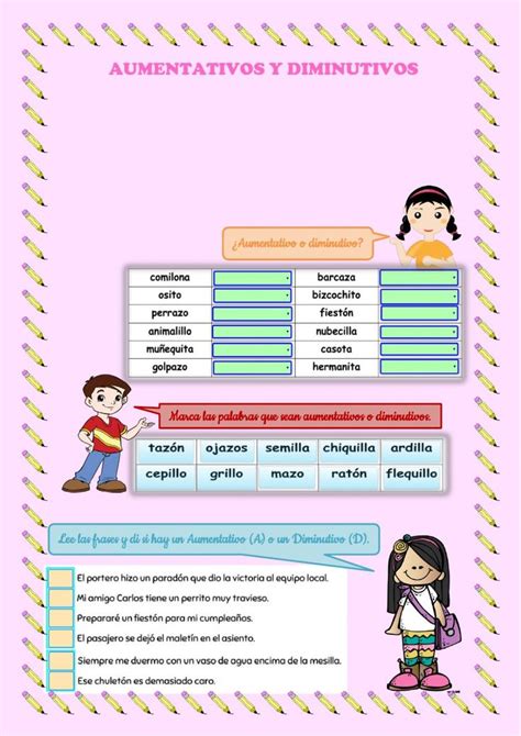 Ejercicio De Aumentativos O Diminutivos En Primarias Lengua