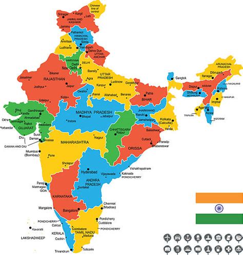Vectores De Mapa Político De La India Con Los Nombres E Ilustraciones
