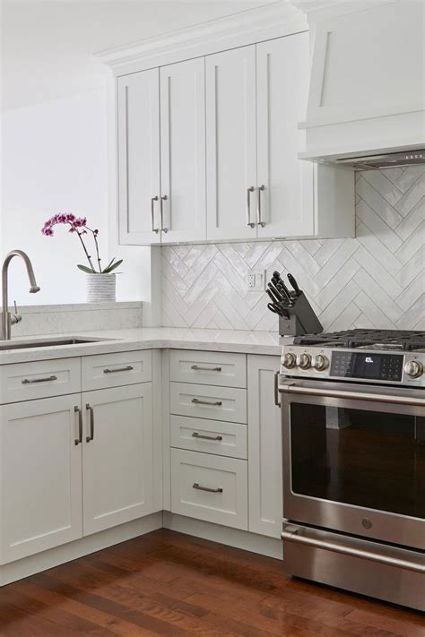 50 White Herringbone Backsplash Tile In Style White Kitchen