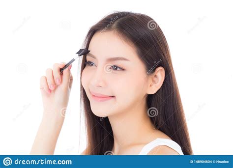 Beautiful Portrait Young Asian Woman Applying Eyebrow Or