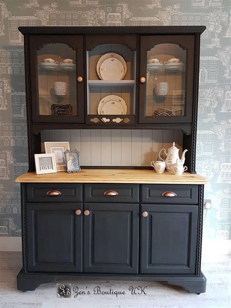 Engineered wood with oak veneer top and side in a toasted oak finish. Welsh dresser,black painted kitchen storage, farmhouse ...