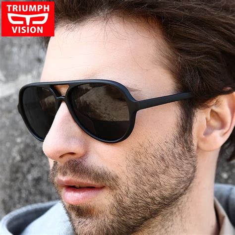 Comprar Triumph Vision Negro Aviador Gafas De Sol Hombres Marca Sombras Oculos