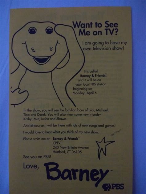 A Pbs Promotional Mailer Announcing The Barney And Friends Tv Show Circa