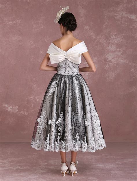 Black Wedding Dresses Vintage Short Bridal Gown Lace Off The Shoulder