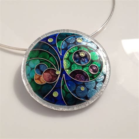 Large Cloisonne Enamel In An Innovative Lasercut Lucite And Silver Leaf