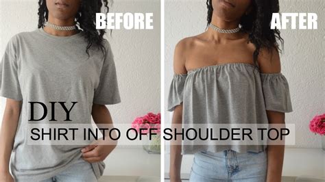 diy clothing hack t shirt into off the shoulder top youtube