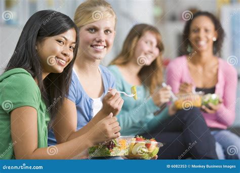 Teenage Girls Enjoying Healthy Lunches Together Stock Image Image Of