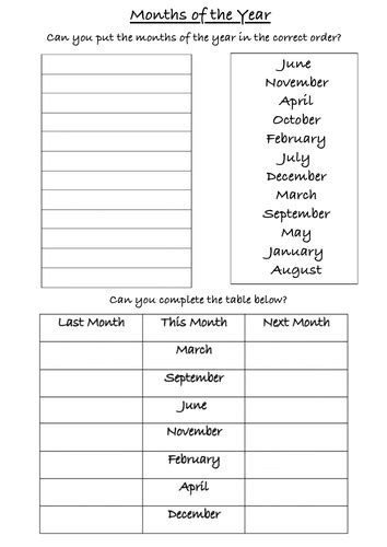 Months Of The Year Worksheet Teaching Resources