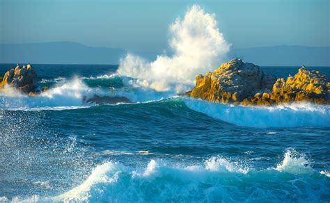 Waves Splashing Against Rocks