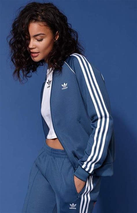Adidas Adicolor Blue Sst Track Jacket Adidas Tracksuit Women Sporty Outfits Adidas Outfit