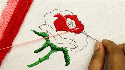Hand Embroidery Red Rose Beautiful Rose Flower Embroidery Design Made