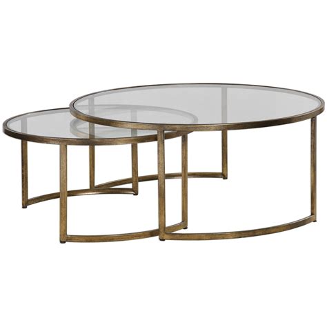 Nesting coffee tables with clear acrylic frames also give the room a visually airy appeal, and the modern circular designs look even more impressive when used in the living room you can split up a set of two nesting tables and use them as end tables for a couch to give the room a unique appeal. Uttermost 24747 Rhea Nested Coffee Tables Set of 2 ...