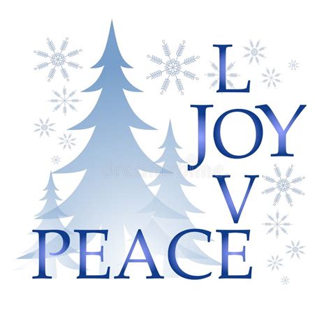Love Joy Peace Christmas Card With Tree And Snow Stock