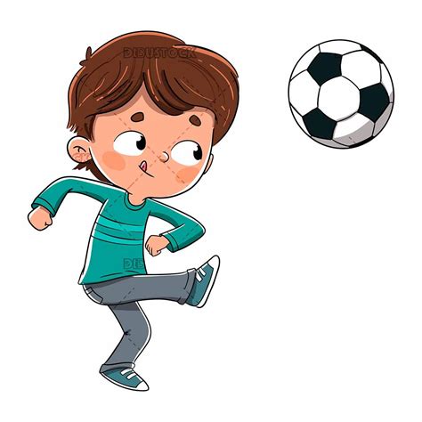 Boy Playing Soccer Kicking The Ball Vector Soccer Drawing Boys