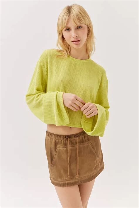 Urban Renewal Remnants Drippy Sleeve Ribbed Crew Neck Top Urban Outfitters