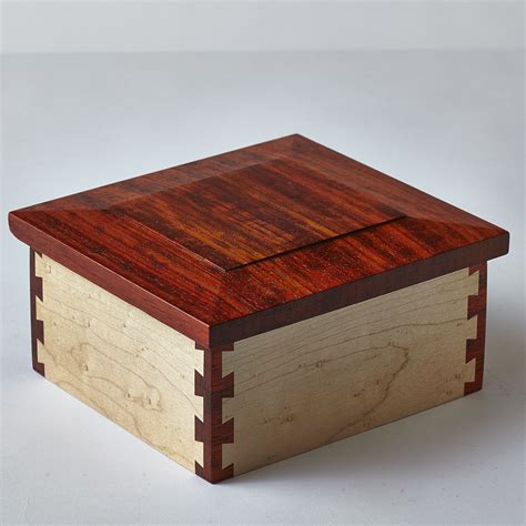 Maple And Padauk Box With Cornerpost Dovetails And Bevel Edge Lid