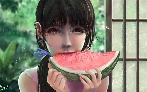Wallpaper Anime Girls Anime Girls Eating Fruit Food