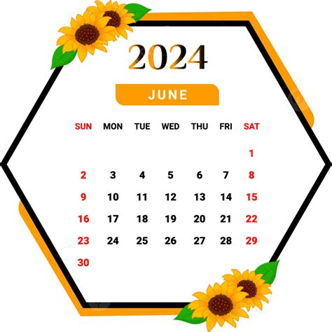 Calendrier De Juin 2024 Avec Cadre Fleuri Unique Vecteur Png