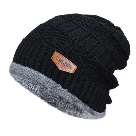 Mens Winter Hat 2017 Fashion Knitted Black Hats Fall Hat Thick And