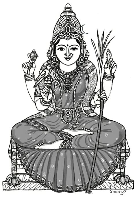 Glorious Kamakshi Amman Drawing By Sowmya Ancient Drawings Boho Art