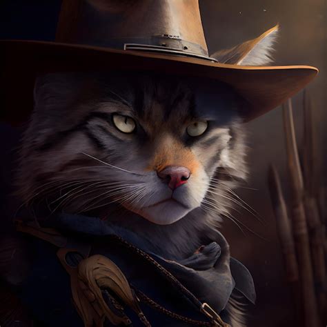 Premium Ai Image Portrait Of A Noble Cat In A Cowboy Hat Halloween Theme