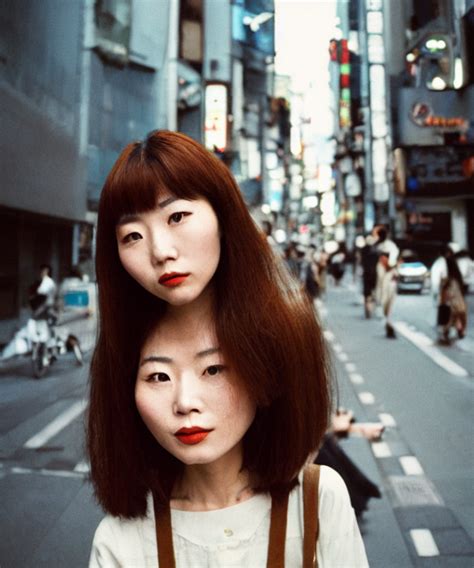 a portrait street photograph shot on cinestill 5 0 d one beautiful japanese woman in