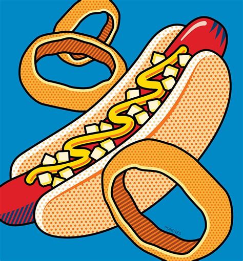 Pop Art Digital Art Hotdog On Blue By Ron Magnes Pop Art Food Pop